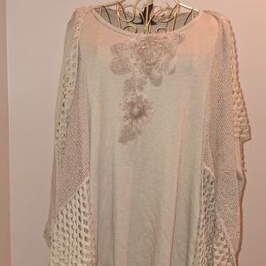 Ali Miles Tan Lace Accent Top